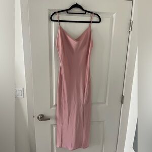 Pink satin cowls neck dress